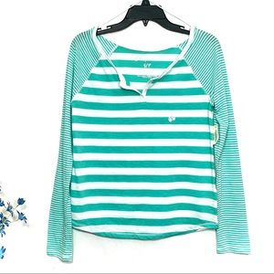 Aeropostale Women's Aqua White Striped Long Sleeve T-Shirt - NWT